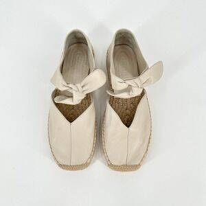 Hereu Leather Knot Espadrilles Cream Square Toe Flats Women's 38 Spanish Sandal